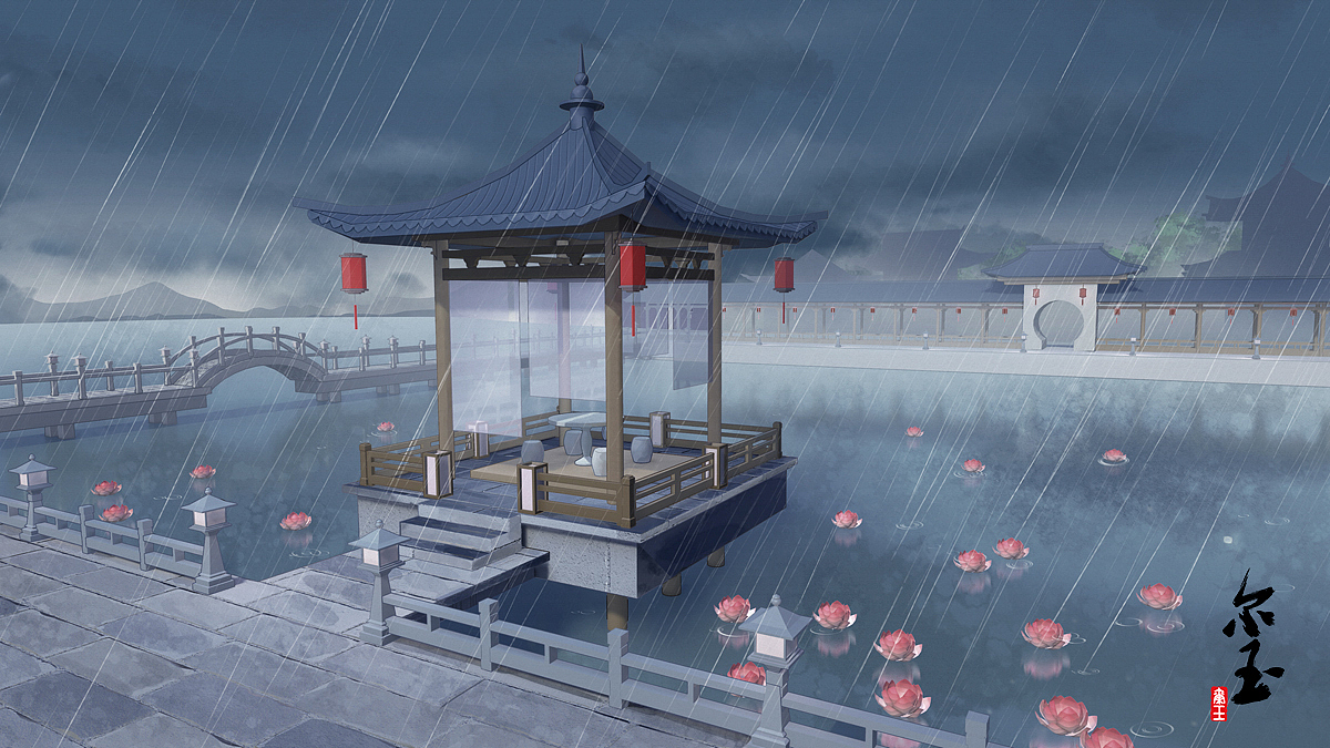 中国风场景插画-凉亭小景(3d辅助绘图)