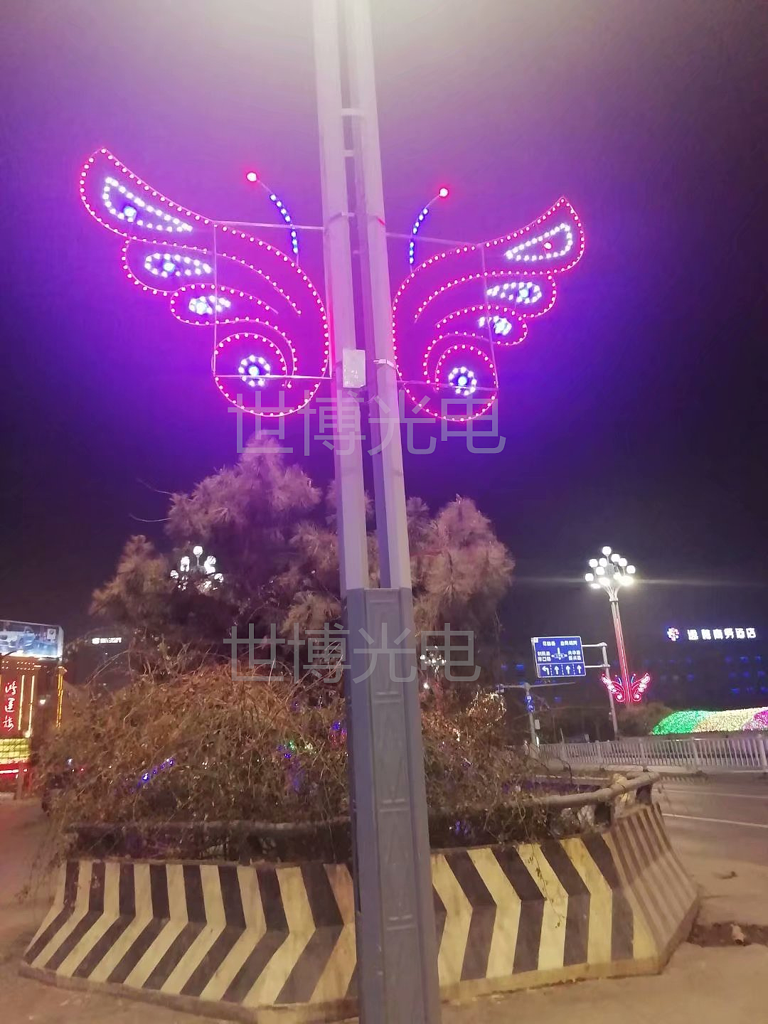 世博 LED蝴蝶路灯杆造型装饰景观灯带平面图案彩灯厂家