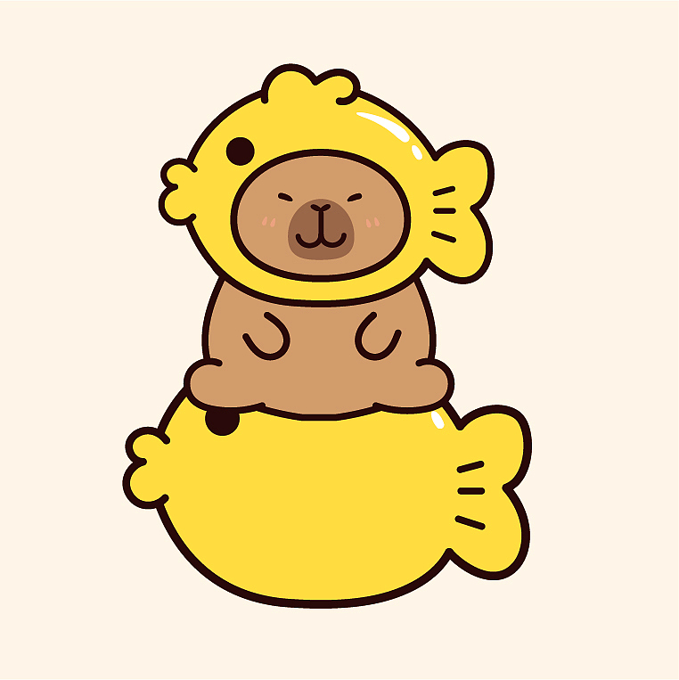 卡皮巴拉水豚萌萌IP卡通形象插画水果系列