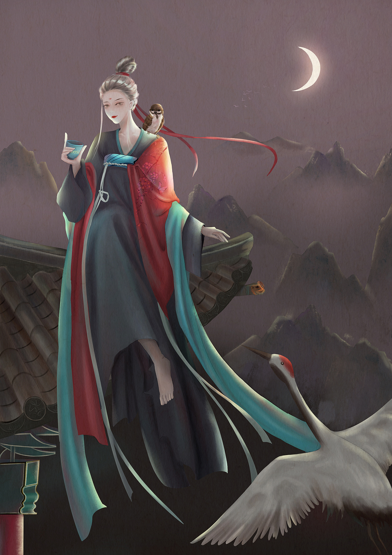 古风插画汉服美人 (中秋节)