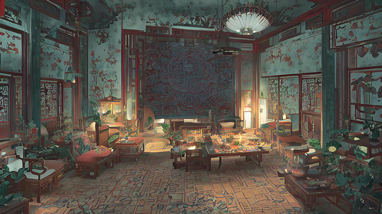 AI 古典华丽的古风室内