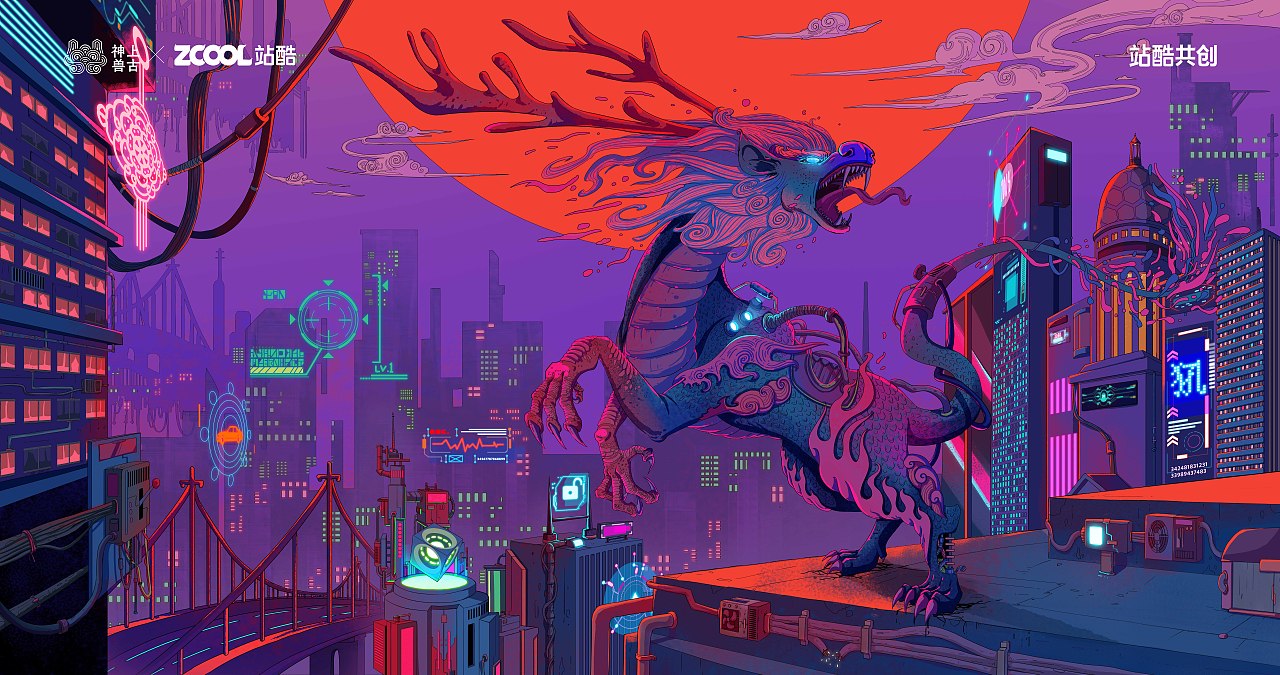 赛博朋克神兽-犼(图ZMzUxODAzODQ4) - IP形象 - 站酷设计师YI翼原创素材 - 站酷ZCOOL