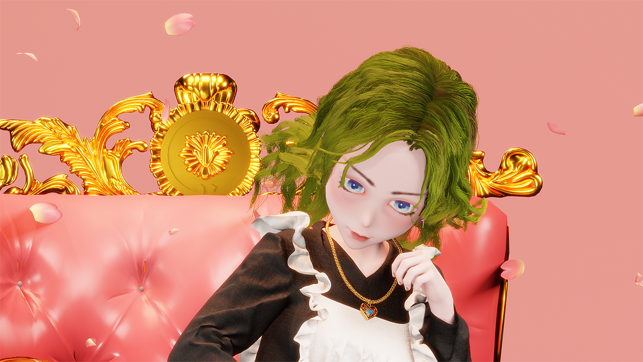 【blender】少女翻书，花瓣落下