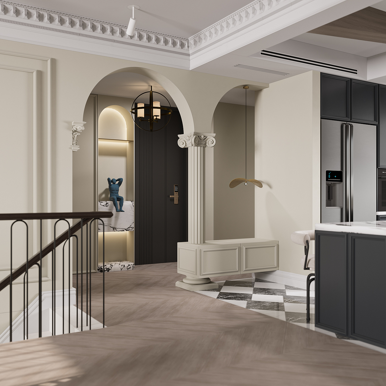 一层入户门厅设计罗马柱造型