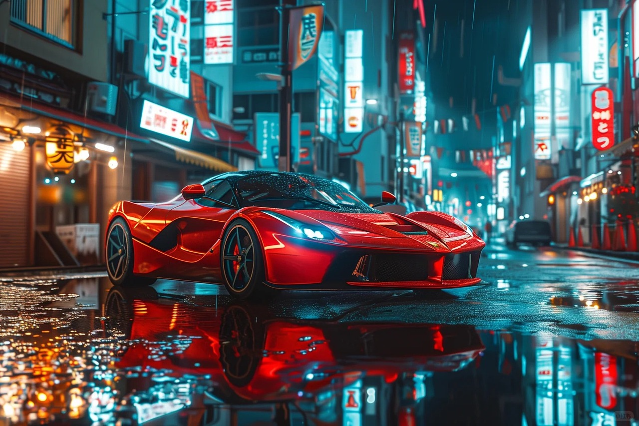 法拉利 | 城市街道（图ZMzcwOTMxNjY0） - AI作品 - 站酷设计师Jack的AIGC设计原创素材 - 站酷ZCOOL