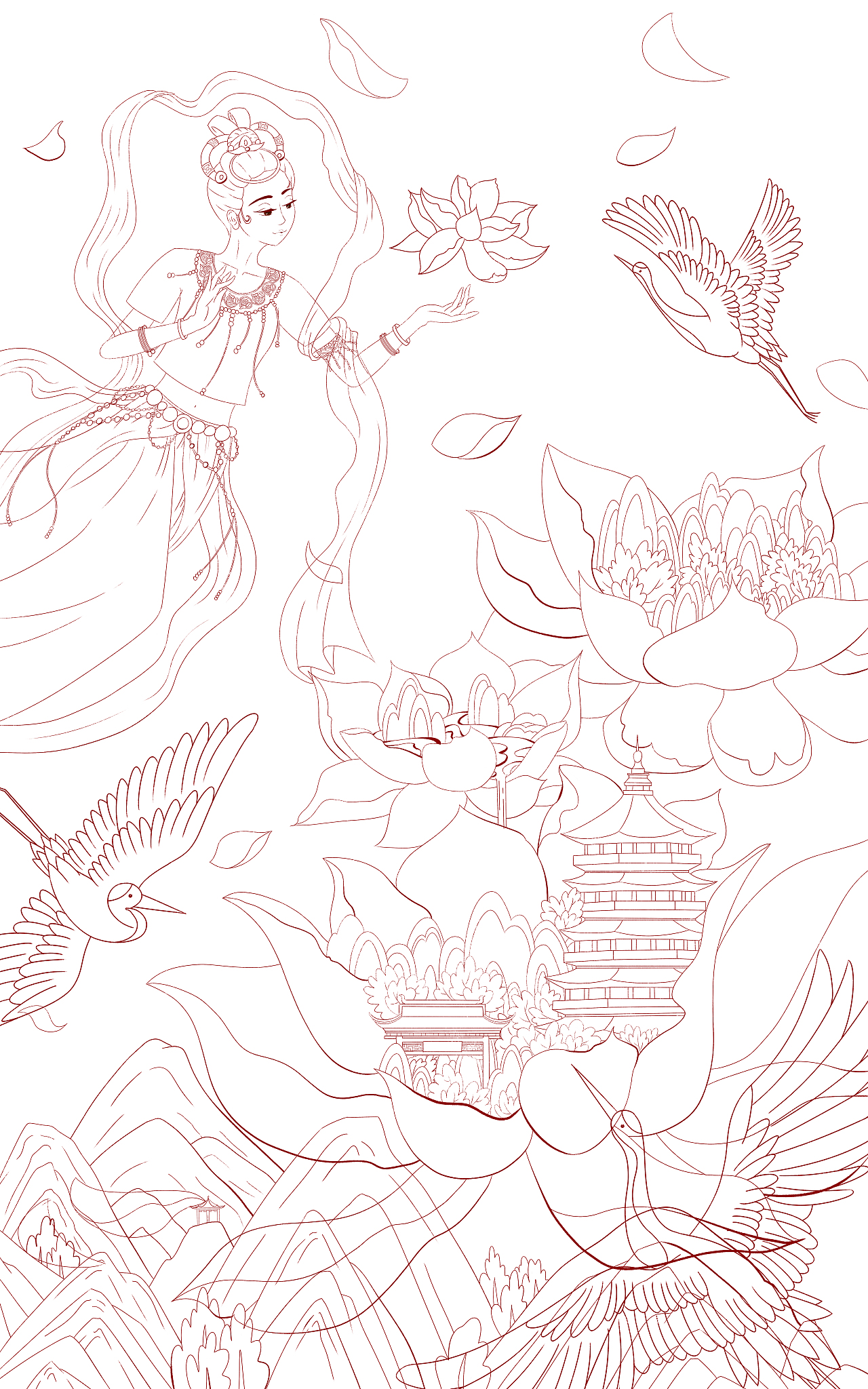 新国风插画——《天女散花》（图ZMjk5Mjg3OTky） - 商业插画 - 站酷设计师瓦双土原创素材 - 站酷ZCOOL
