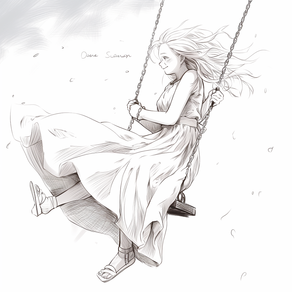 浪漫漫画风女孩荡秋千