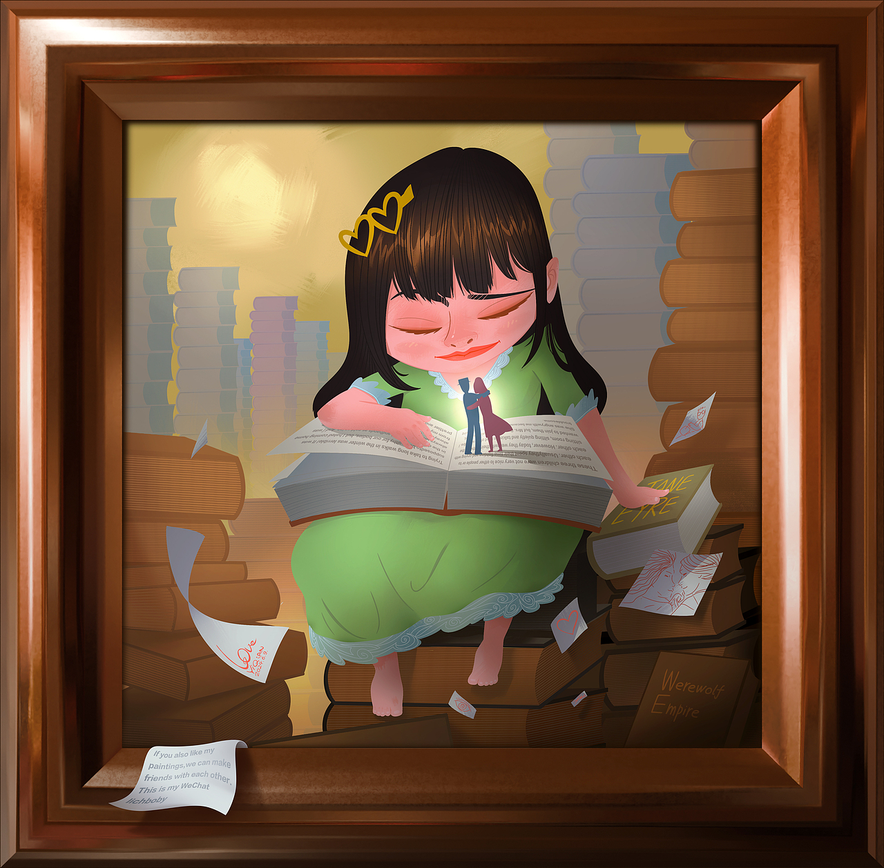 趴在书上的小女孩（图ZMzcwNzk1ODk2） - 艺术插画 - 站酷设计师狼人帝国yq原创素材 - 站酷ZCOOL