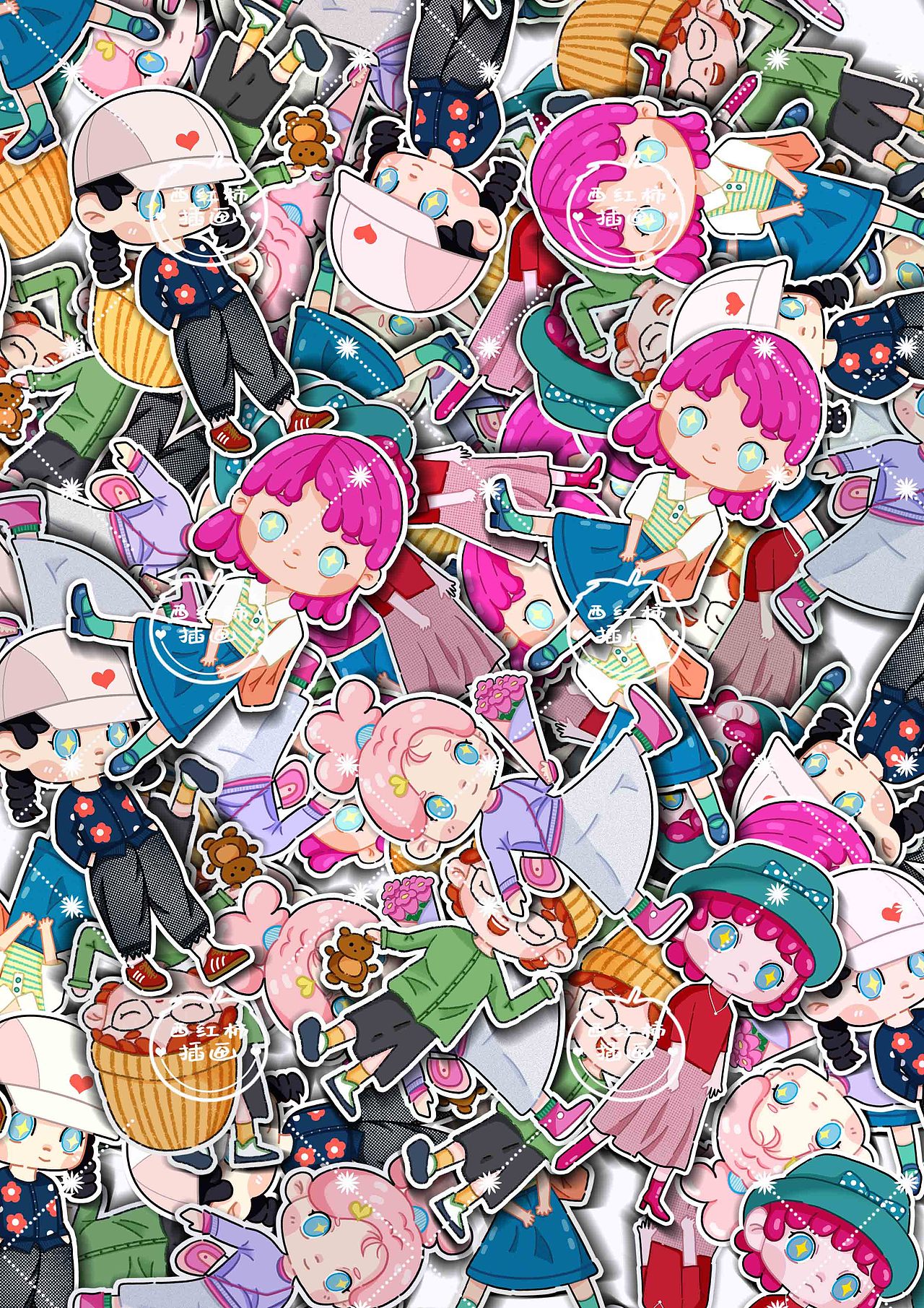 人物贴纸,Q版人物,春日穿搭,可排版