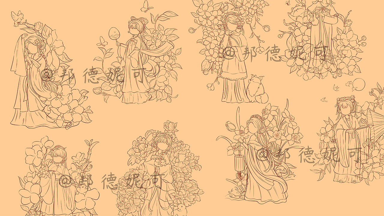 八花少女图--古风系列插画（图ZMzU4ODE5Nzc2） - 创作习作 - 站酷设计师邦德妮可原创素材 - 站酷ZCOOL