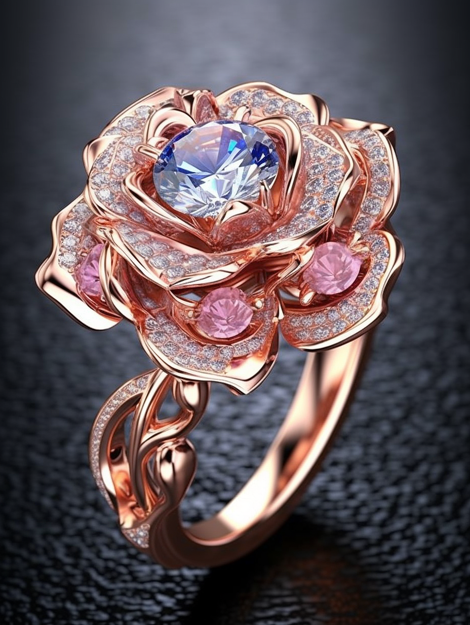 Midjourney AI 玫瑰主题戒指 珠宝系列