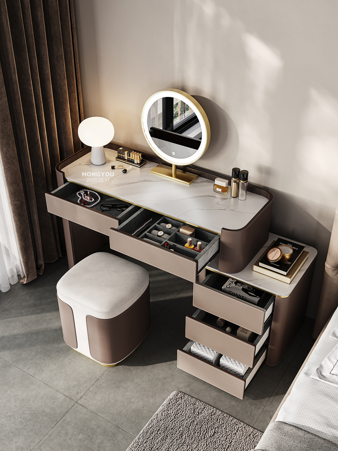 日常搬砖系列丨马鞍皮·雪山石岩板梳妆台