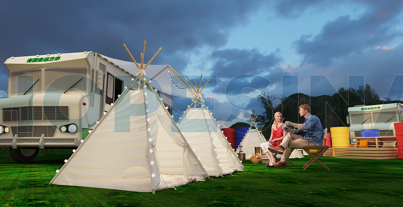 秋季集市户外野营效果图