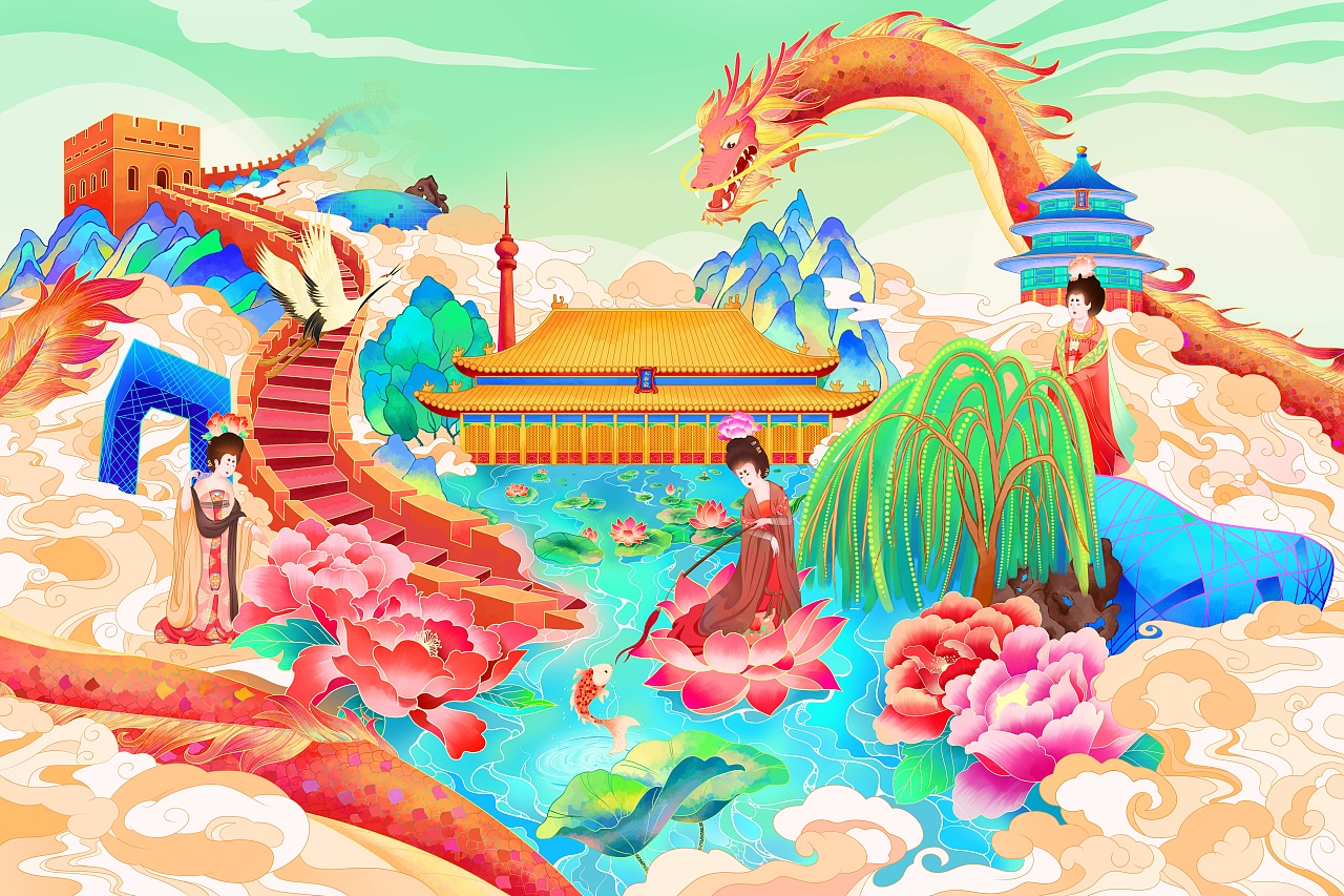 龙年国潮城市插画 北京篇（图ZMzU5MTUxOTA0） - 商业插画 - 站酷设计师二五得七原创素材 - 站酷ZCOOL