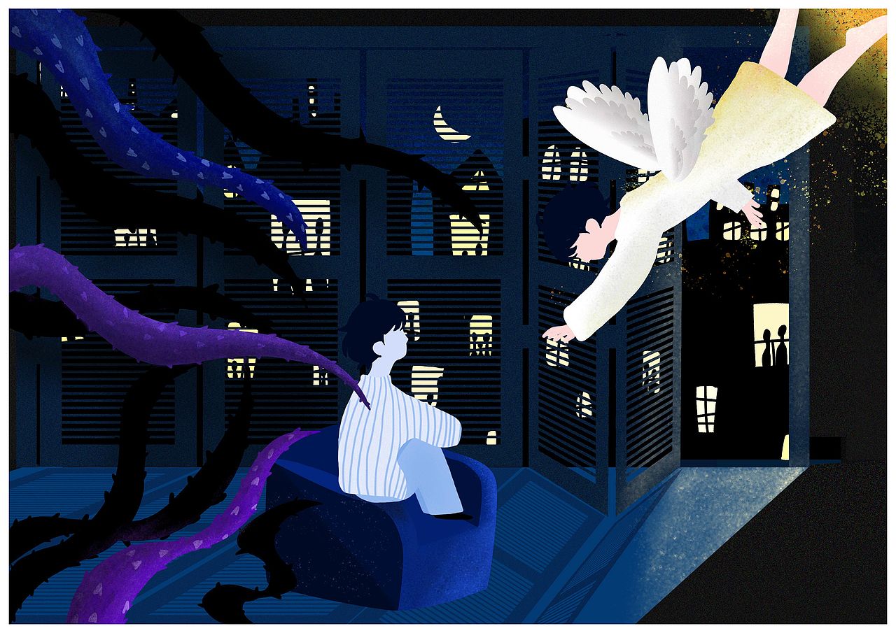 黎明之前插画设计（抑郁症原创插画设计）（图ZMzAxNTIyMTIw） - 绘本 - 站酷设计师橙小皮原创素材 - 站酷ZCOOL