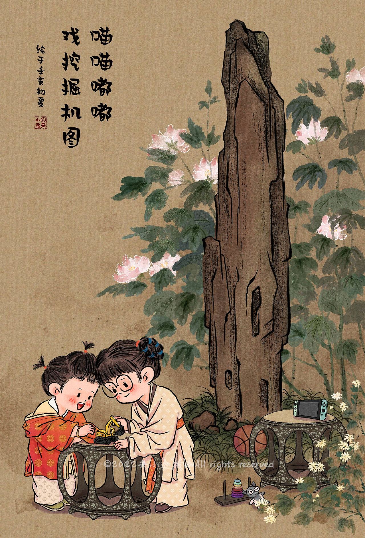 喵喵嘟嘟的古画之旅（图ZMzA4ODM4NDM2） - 创作习作 - 站酷设计师安小逸插画原创素材 - 站酷ZCOOL