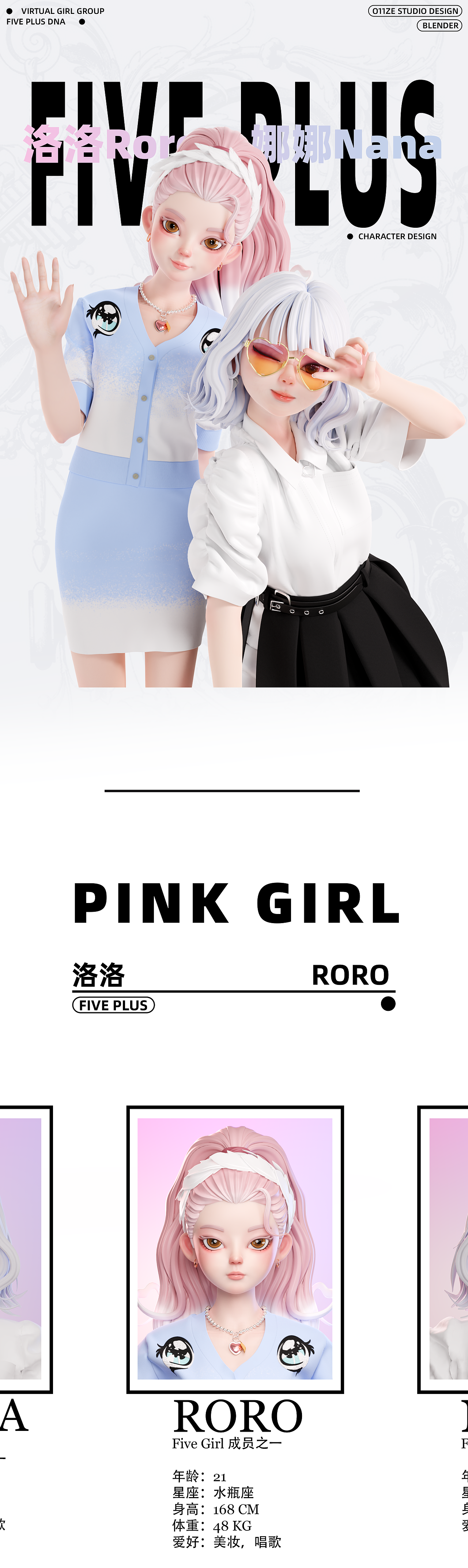 【FIVE PLUS 女团】虚拟形象设计 洛洛Roro & 娜娜Nana（图ZMzQyMjc5Mzk2） - IP形象 - 站酷设计师O11ZE_STUDIO原创素材 - 站酷ZCOOL