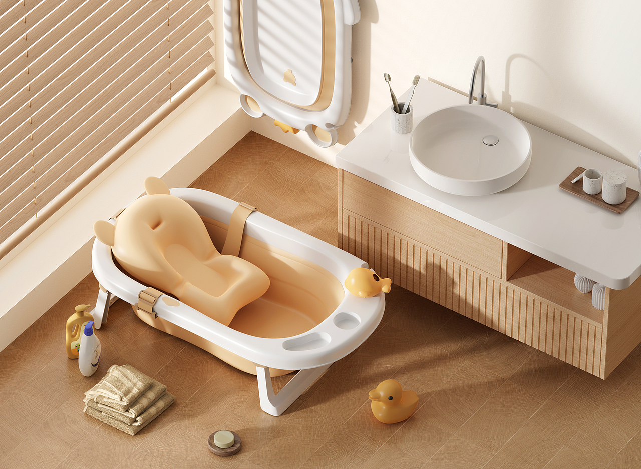 母婴类目儿童浴盆整套渲染