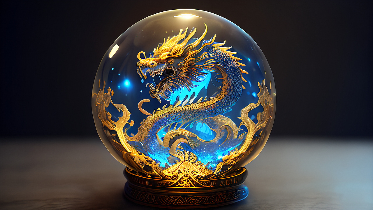 国潮中国风水晶球 共工 神龙 麒麟 玄武神兽 渲染绘画（图ZMzM3NDE0NTI0） - 绘画 - 站酷设计师茶与小笼包原创素材 - 站酷ZCOOL