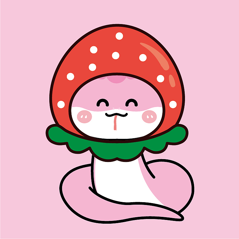 草莓蛇卡通可爱插画手绘图片素材