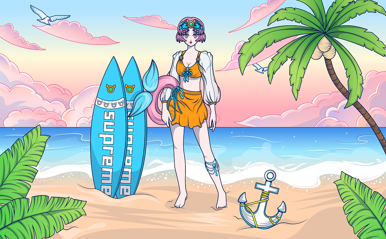 夏日海滩（图ZMzAyNjI5MzY0） - 商业插画 - 站酷设计师子MU原创素材 - 站酷ZCOOL