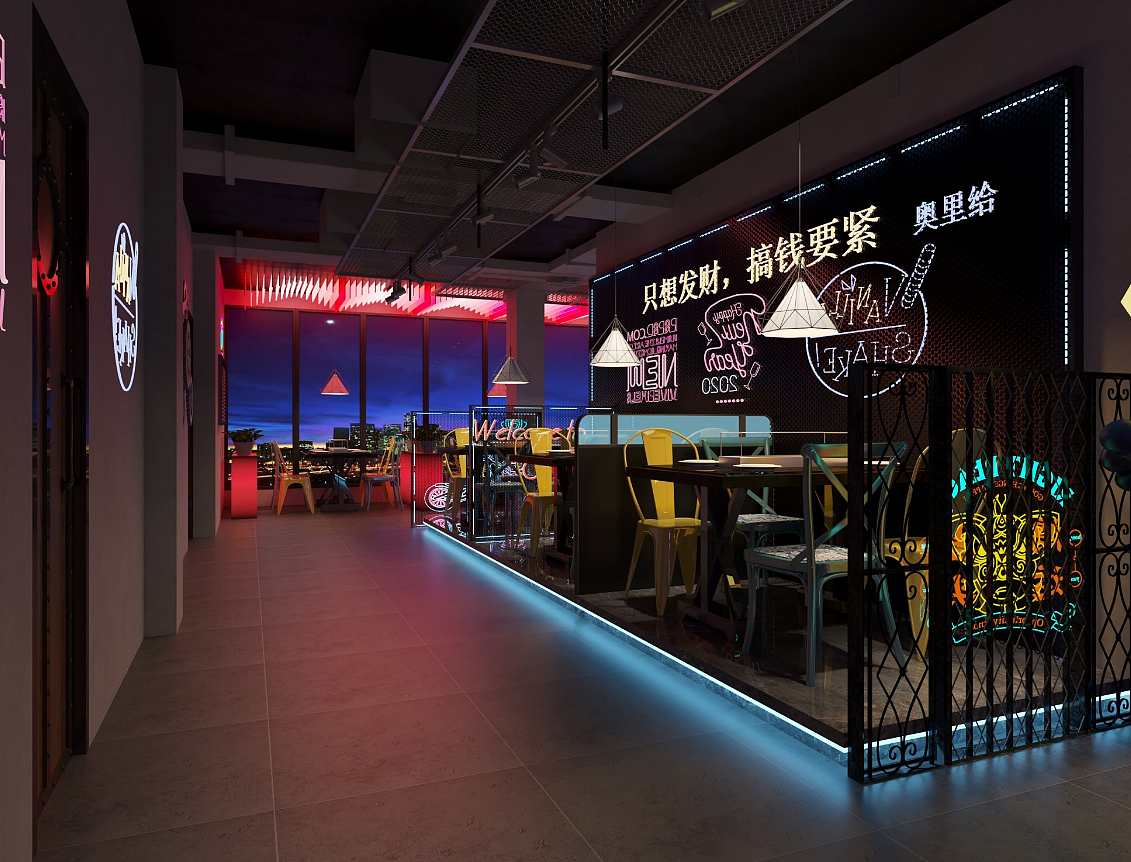 串店设计烧烤店装修效果图成都卤味夜宵烧烤店设计|成都潮流烧烤店