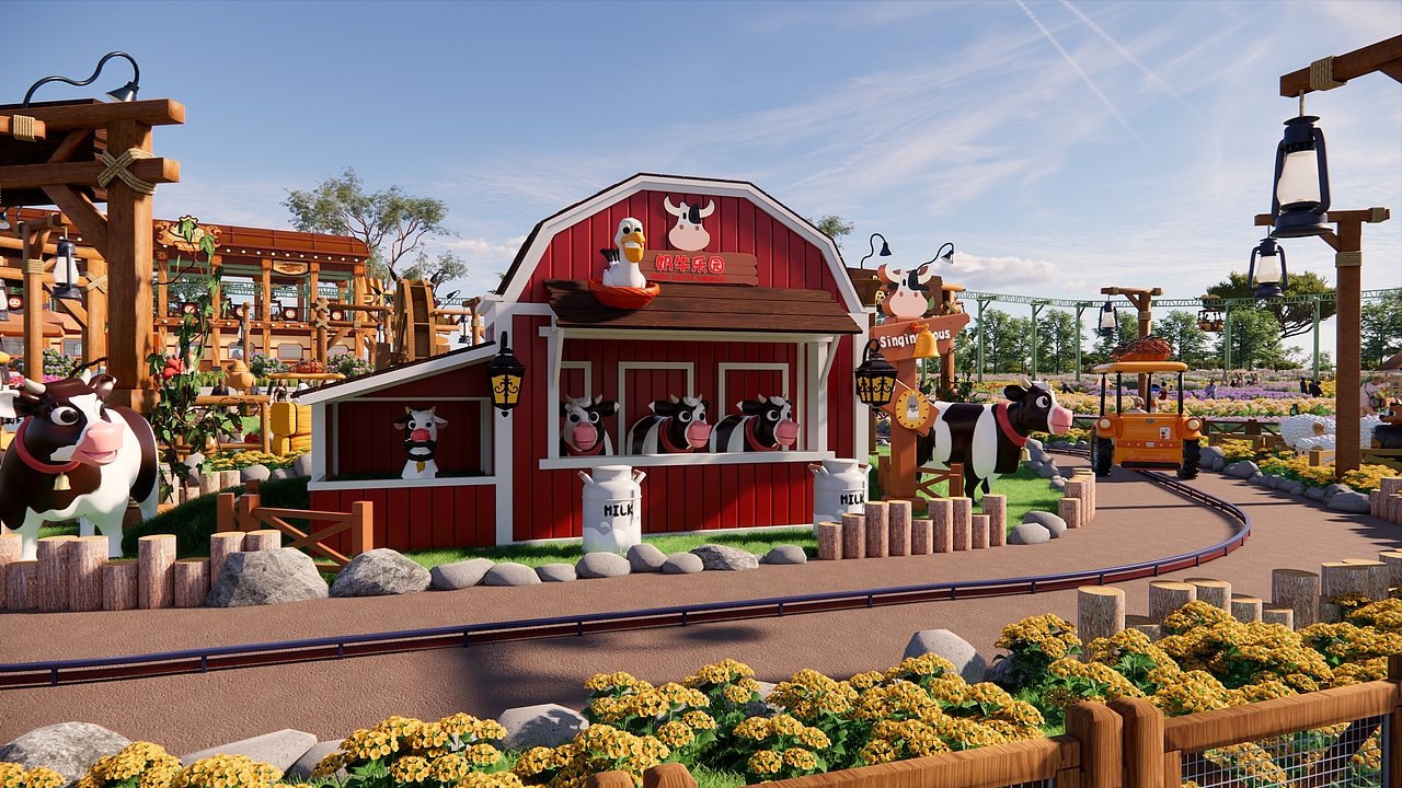 室外花海配合游乐主题的公园项目