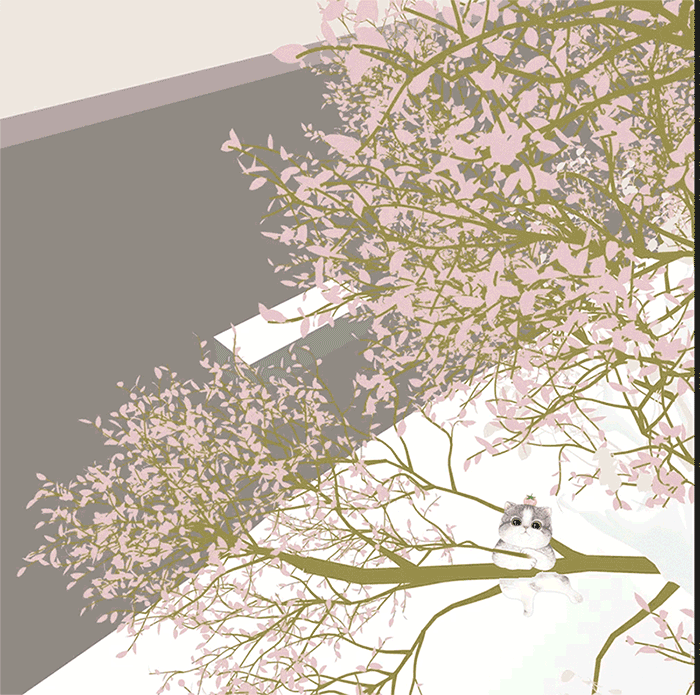 是哪只傻猫也在期待冬天爱的降临呢,《桃花挂猫吗》,结合PS画一只小猫,生动的画面感交互有了。