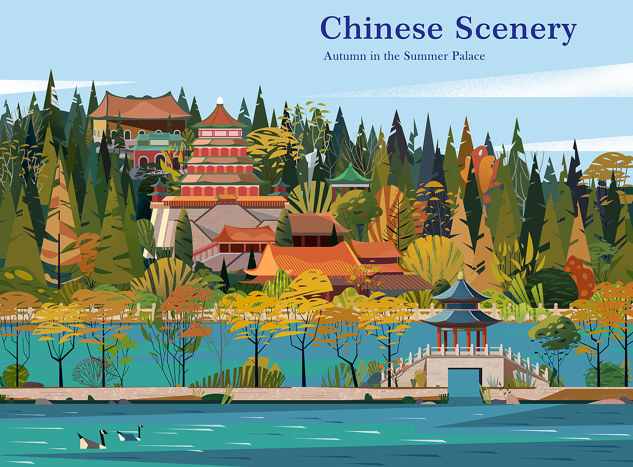 扁平风格风景画（图ZMzIzODAwMzI4） - 商业插画 - 站酷设计师我是DYY原创素材 - 站酷ZCOOL