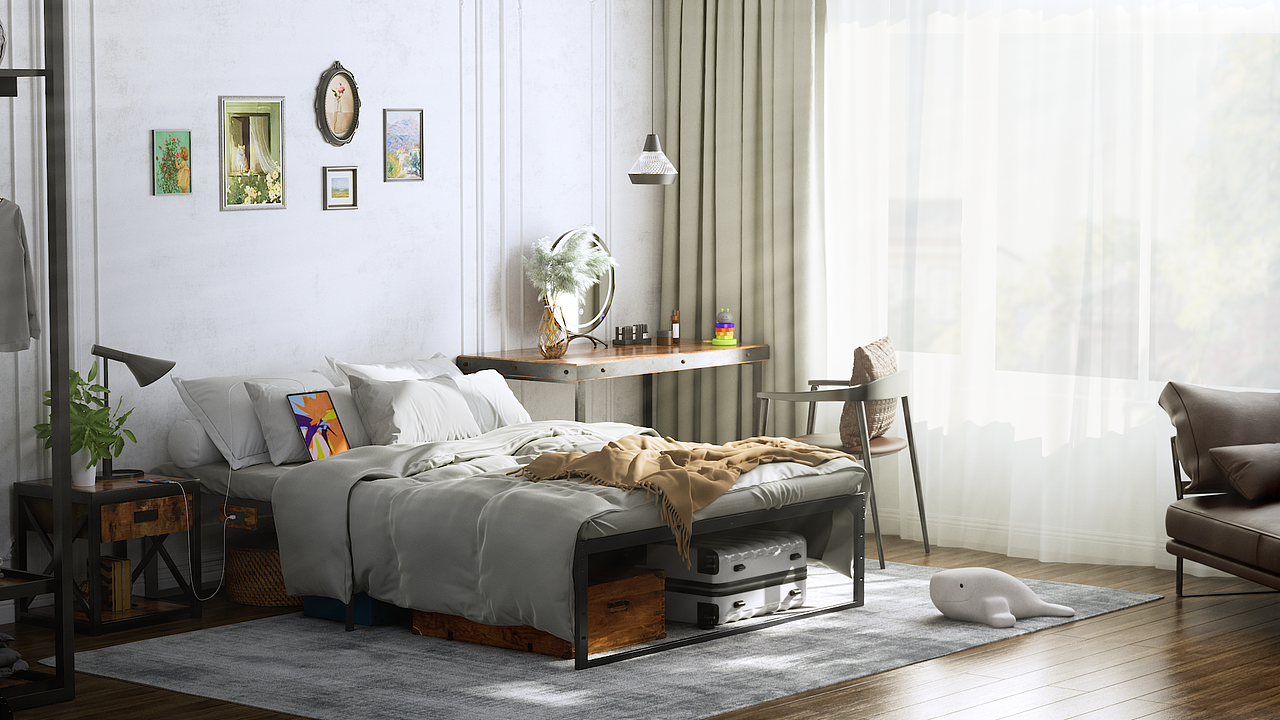 铁艺床架C4D三维产品展示动画