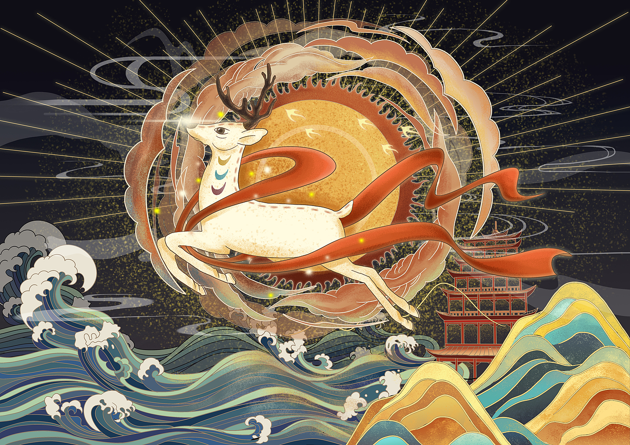九色鹿（图ZMzI1MDkyMzAw） - 艺术插画 - 站酷设计师yicoo01原创素材 - 站酷ZCOOL