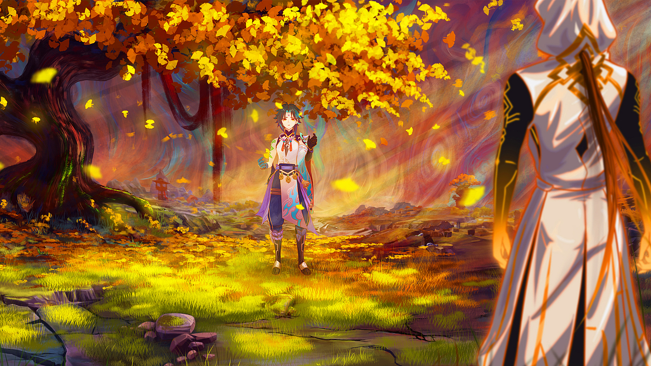 原创作品插画商业插画桌面壁纸原神魈钟离赛博朋克 - 医生14zg隐尘