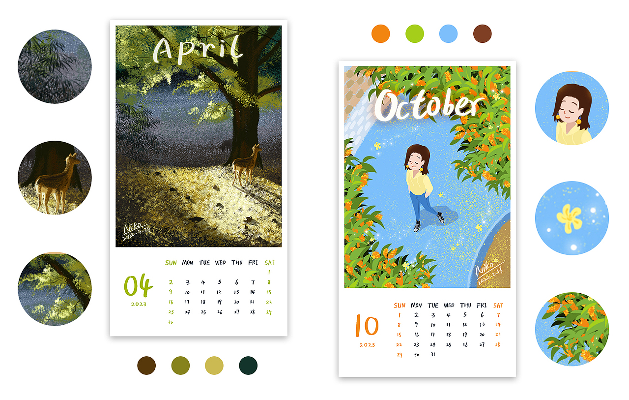 2022虎年速涂插画设计目标达成+2023兔年台历应用