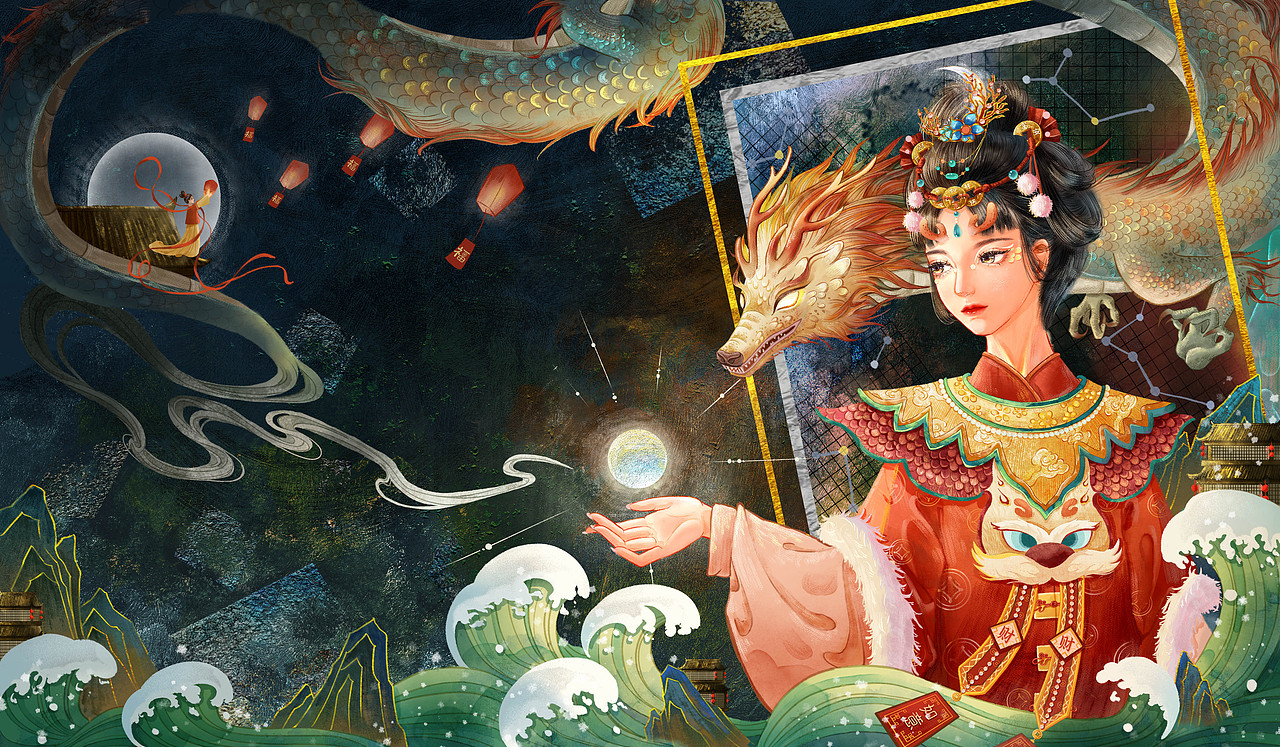 龙年贺岁--龙女送财图（图ZMzY1MjgxNTg4） - 商业插画 - 站酷设计师一倍速插画原创素材 - 站酷ZCOOL