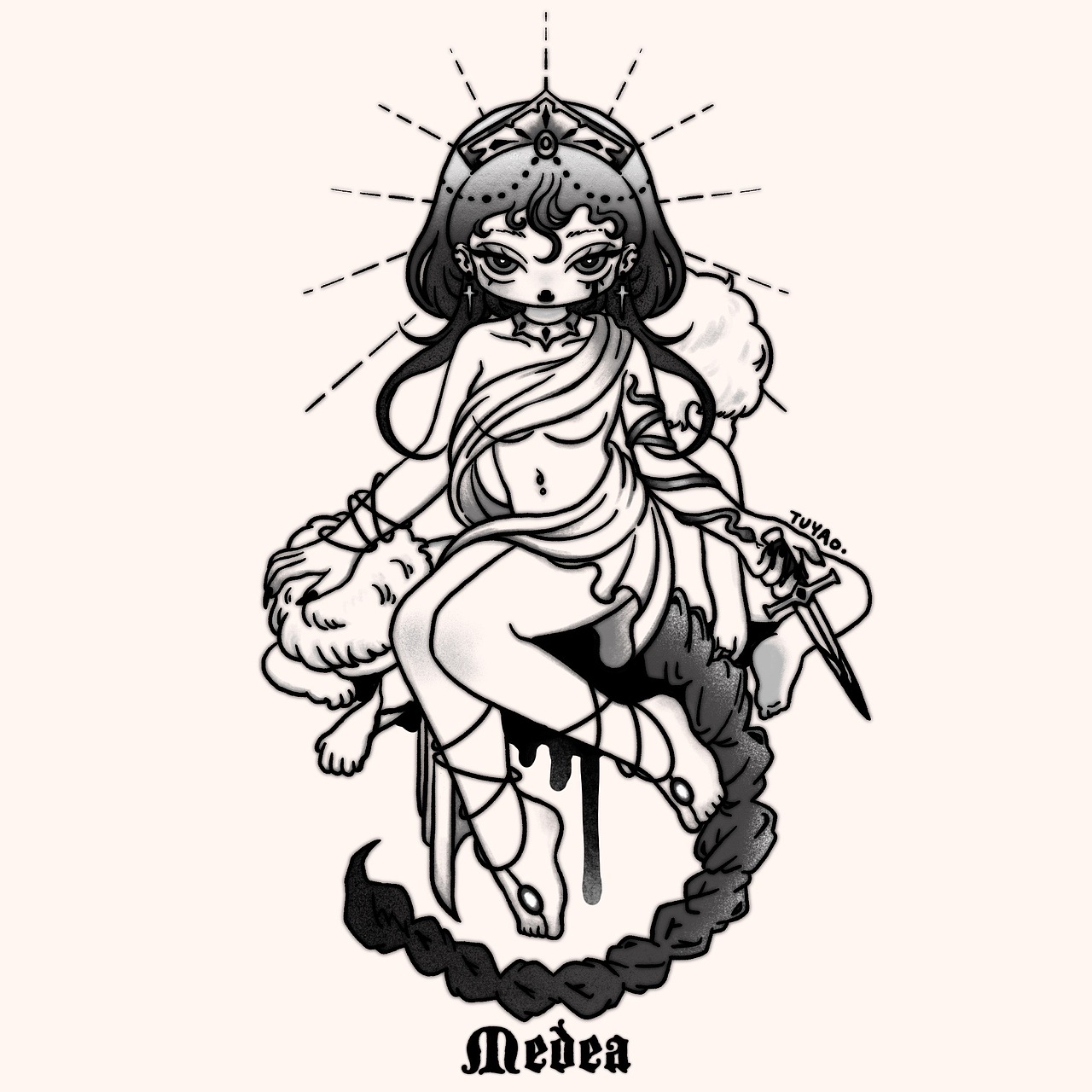 神话女性纹身设计（图ZMzI3NDI4NjY0） - 艺术插画 - 站酷设计师兔妖妖零零原创素材 - 站酷ZCOOL