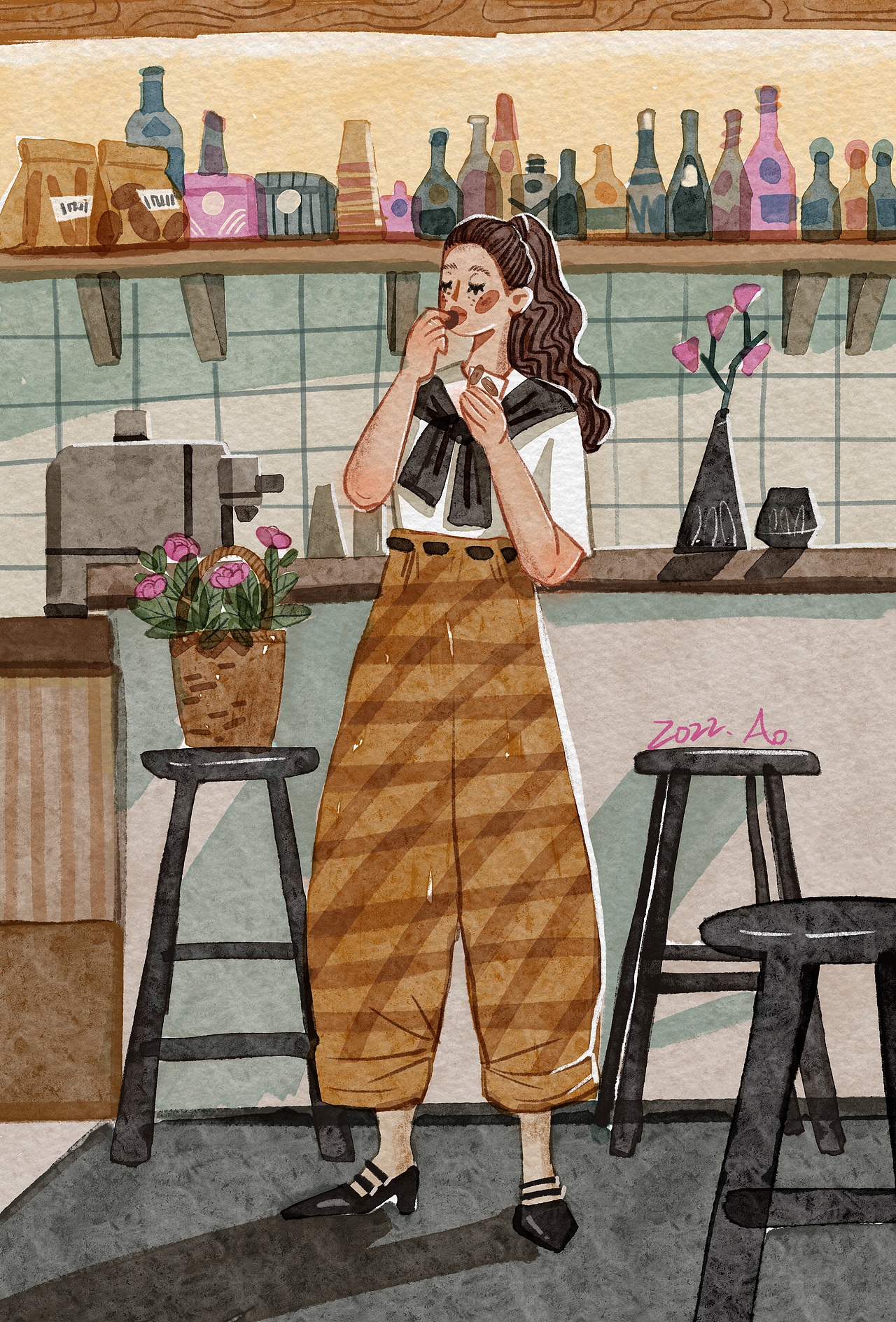 水彩，咖啡店里（图ZMzM0MjQ4NzMy） - 商业插画 - 站酷设计师ZsikoAo原创素材 - 站酷ZCOOL