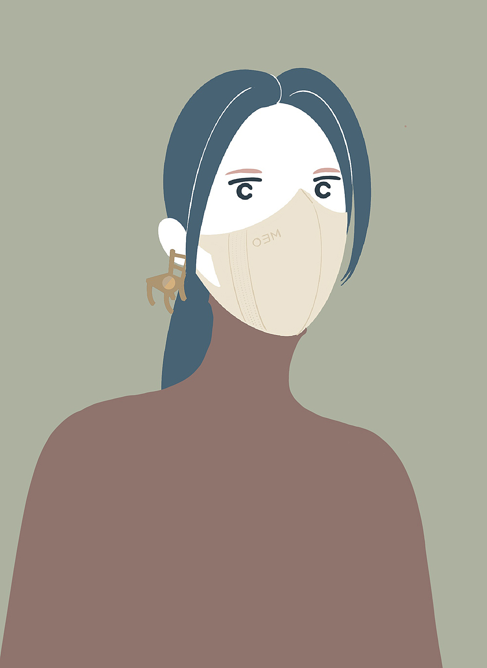 戴小椅子耳饰的女孩