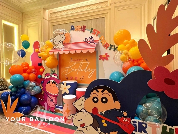 蜡笔小新生日派对背景展陈布置kt板气球实物材料包