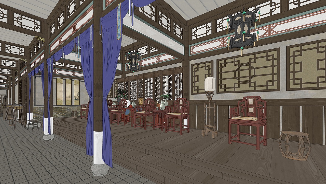 古代武馆SU模型下载