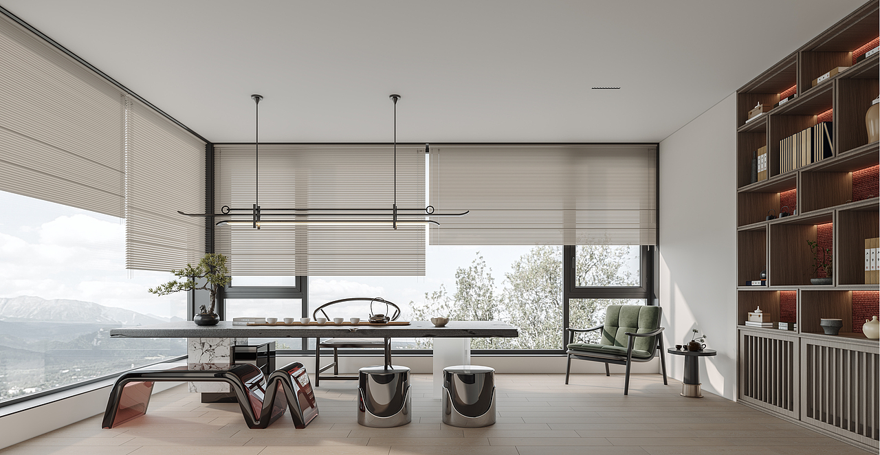 室内新中式，地下室，客厅（图ZMzUxNTUxMTA4） - 家装设计 - 站酷设计师景艺效果图表现原创素材 - 站酷ZCOOL