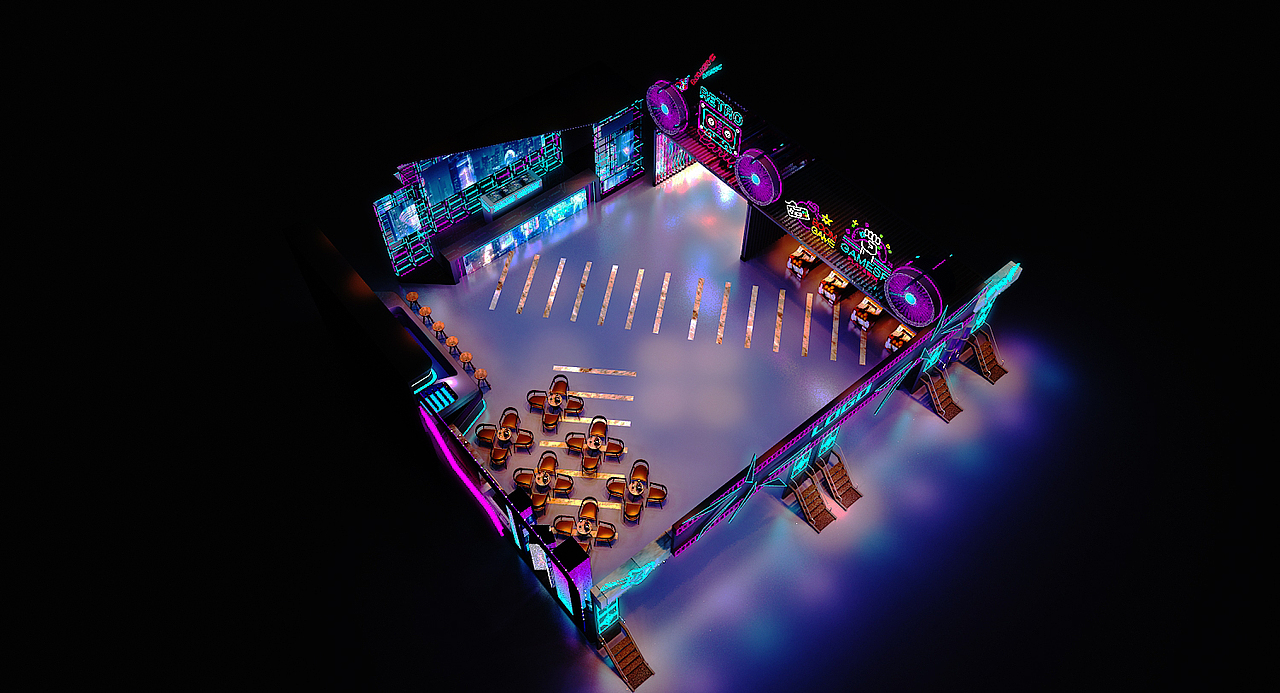 塞班朋克主题失重街区快闪路演设计3D效果图