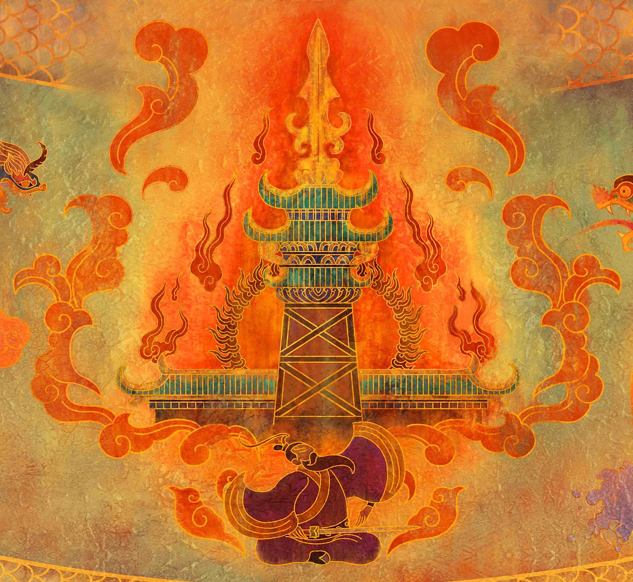 火烧摘星楼,西岐的军队已兵临城下,纣王在为妲己弹剑伴舞,于摘星楼