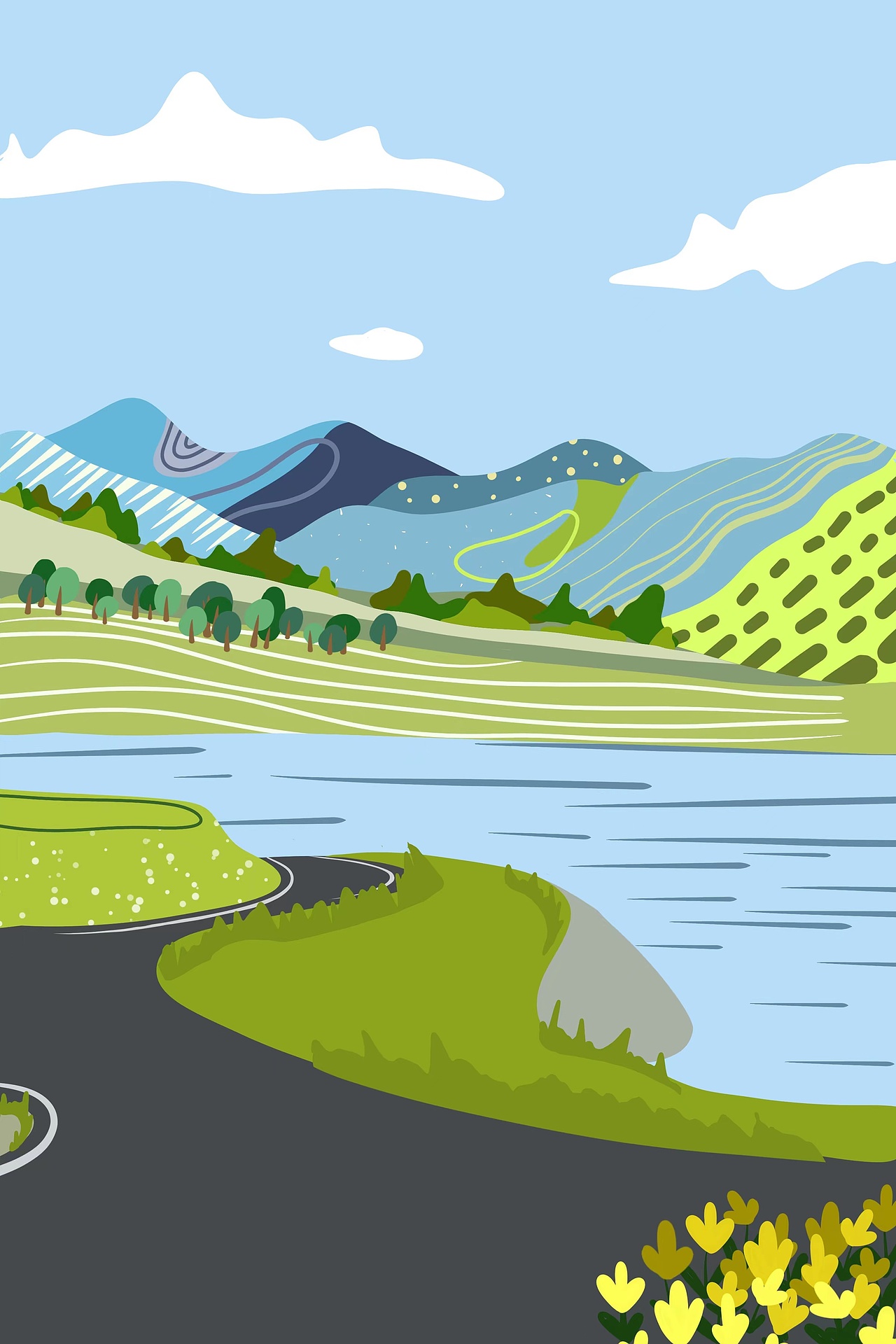 夏日的公路旅行插画海报（图ZMzA4MzE3Njg4） - 商业插画 - 站酷设计师大郑郑先生原创素材 - 站酷ZCOOL
