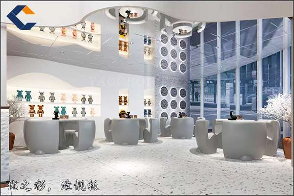 茶茶巫奶茶店--镜面不锈钢蜂窝板吊顶