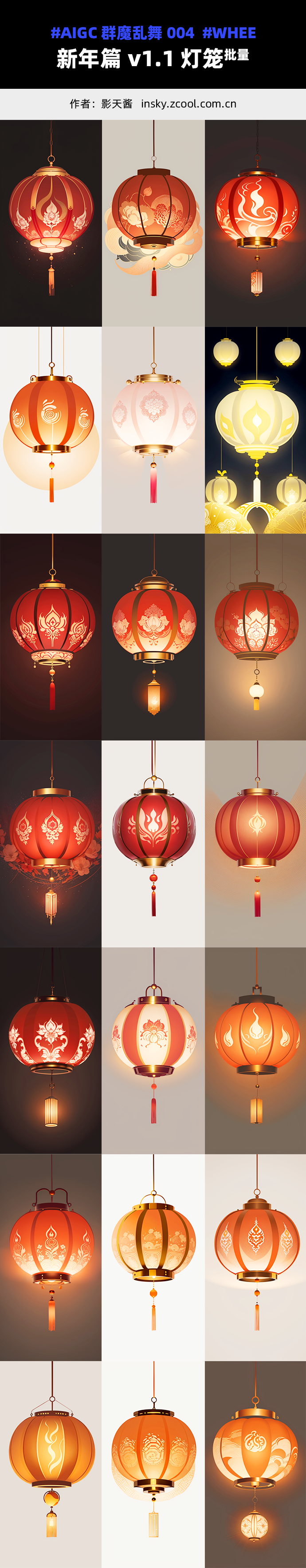 新年篇「群魔乱舞」004 - AIGC绘画教程 - WHEE -TAG:红包/灯笼/铜钱/金币/鲤鱼