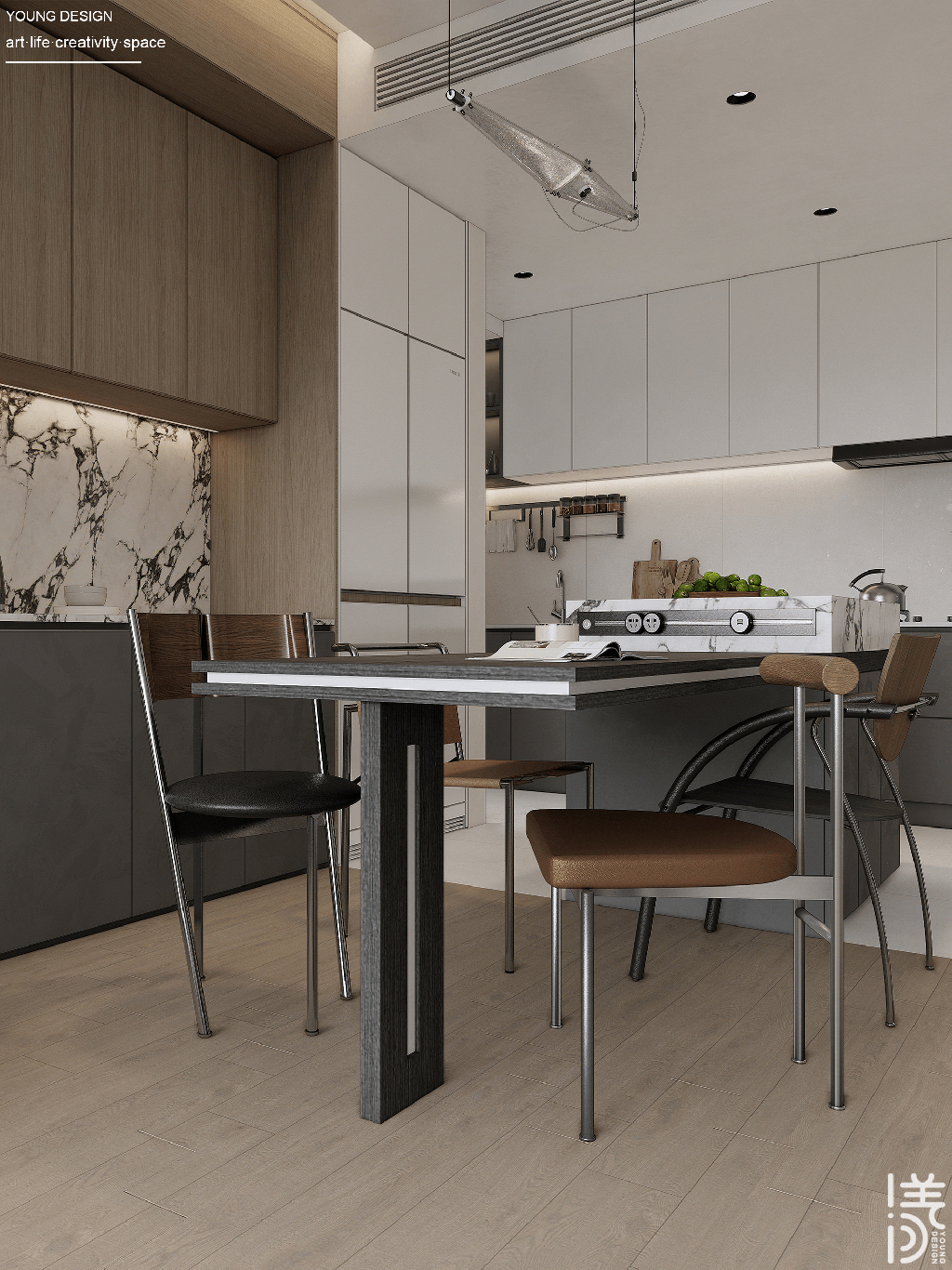 Young设计 | 纯白与木色完美平衡，天然肌理邂逅简约线条，诠释意式极简静谧之家