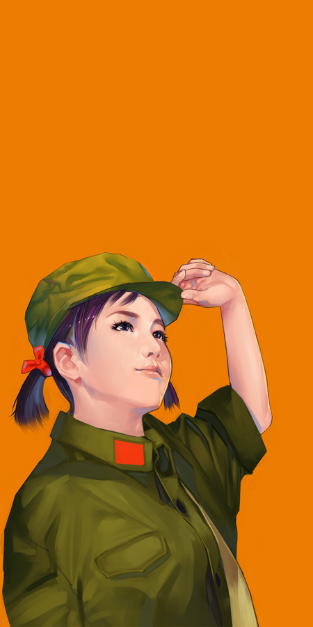 可爱的红军女生的过程图