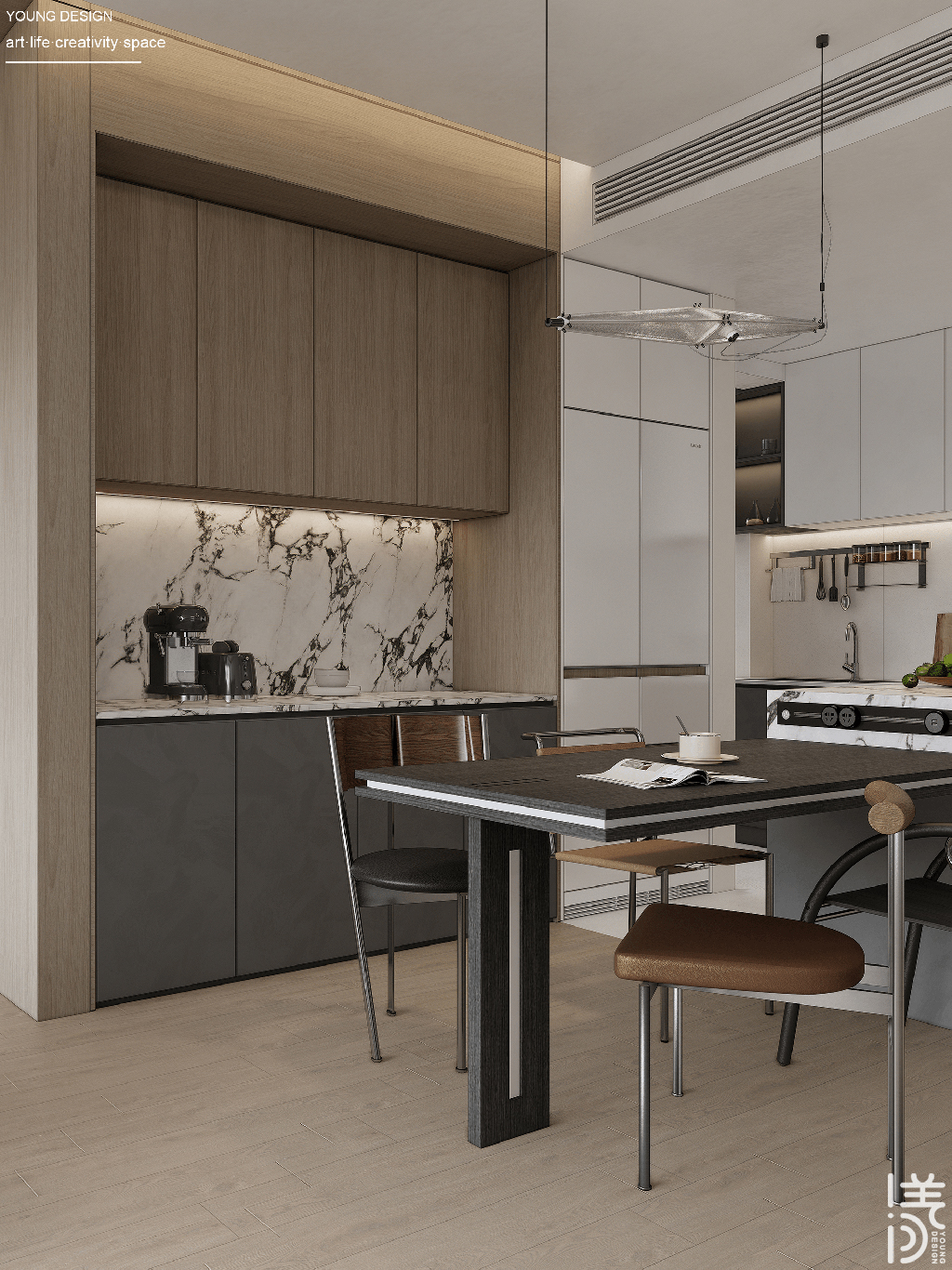 Young设计 | 纯白与木色完美平衡，天然肌理邂逅简约线条，诠释意式极简静谧之家