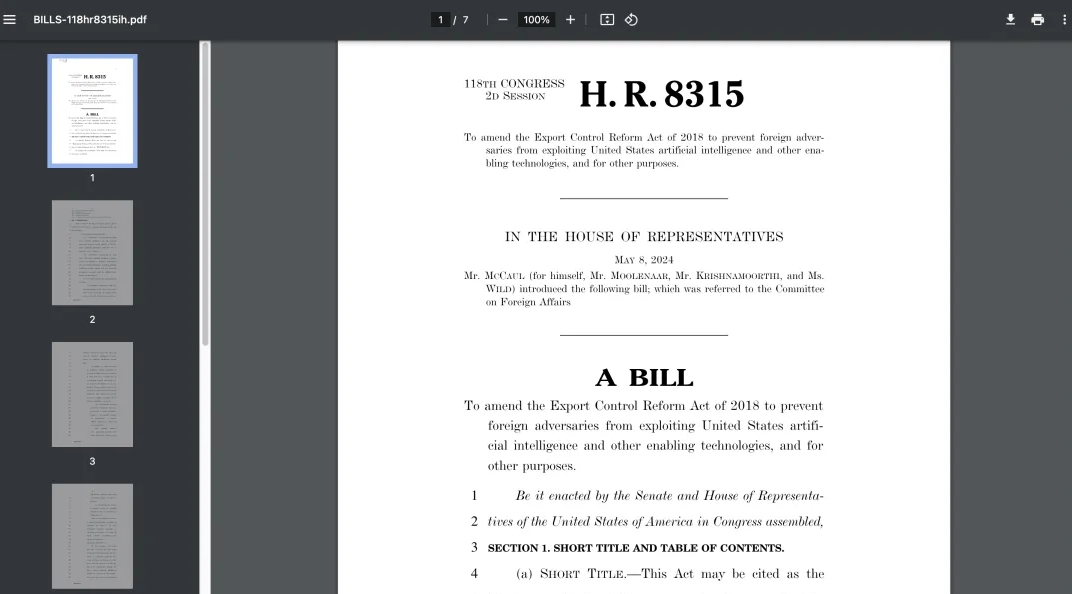 众议院新议案:限制中国人在美国从事AI/ML职业