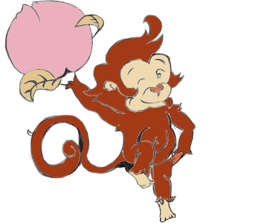 拿着仙桃的小猴子